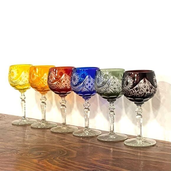 CRYSTAL Hand Cut Wine Glasses (set of 6) - Picture 1 of 7